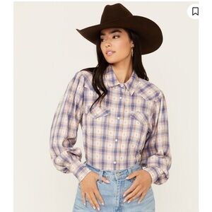 WRANGLER Balloon sleeve plaid print snap western shirt size small